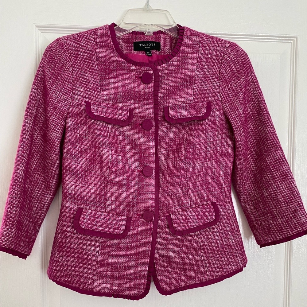 Talbots 3/4 Sleeve Fuschia Tweed Jacket